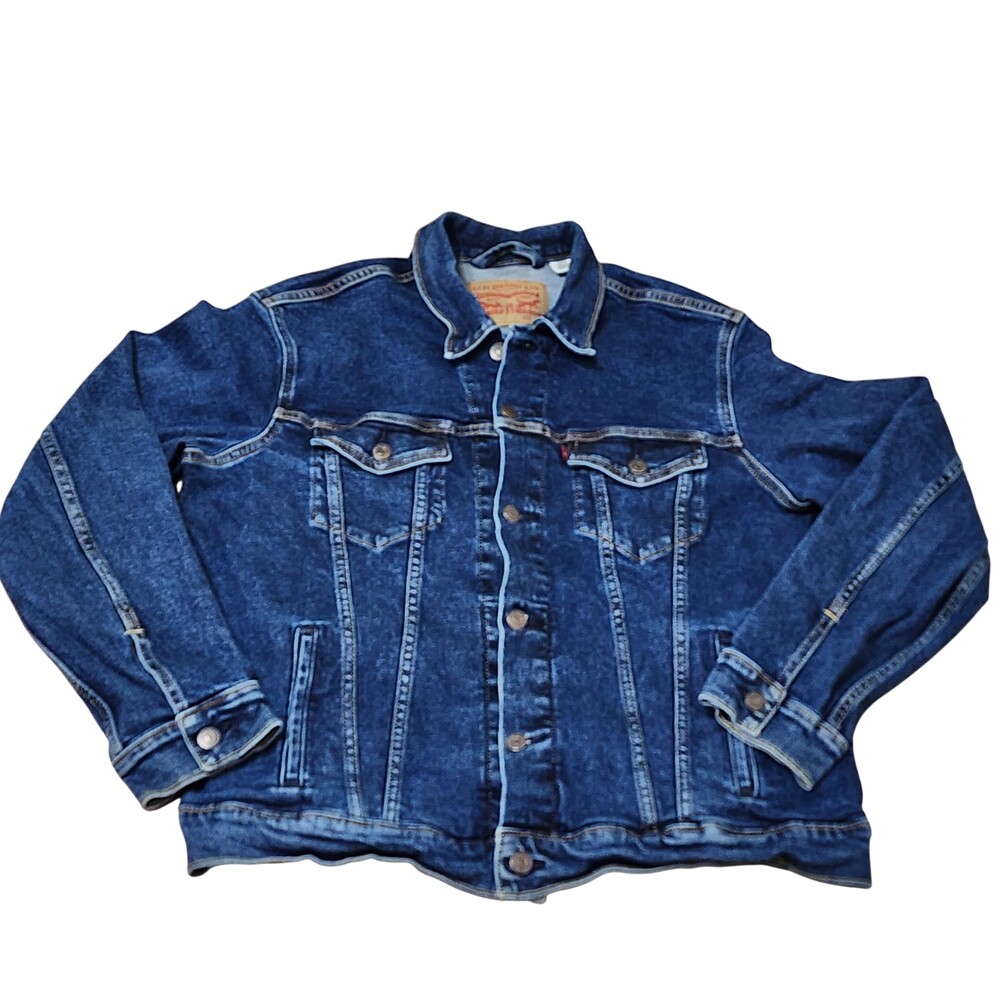 Levis Bomber Jacket Mens Large Blue Denim Trucker Button Front PC9-72334-0322